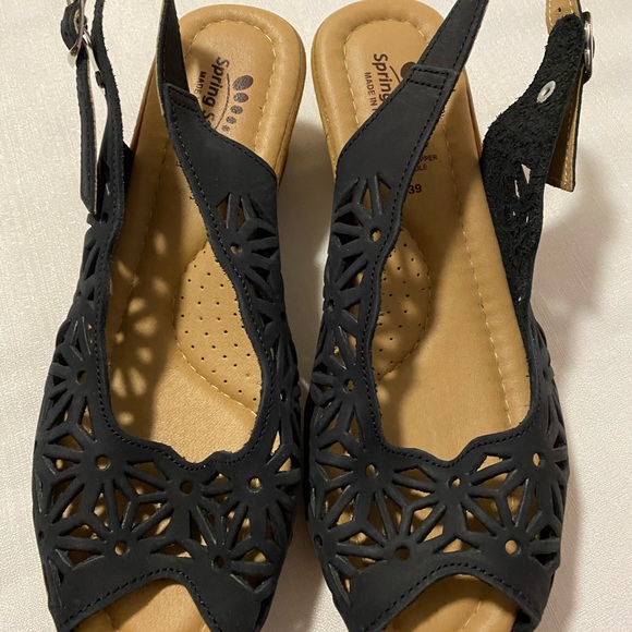 Spring Step Leather Wedge Sandals Lightweight Shoes Black 8.5 - Picture 8 of 8